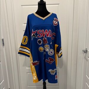 Men's V-Neck Sweater with Blue and Yellow Accents